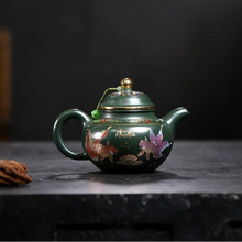 Load image into Gallery viewer, Handmade Yixing Purple Clay Teapot with Enamel Goldfish Design, 13.5 fl oz
