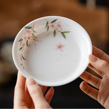 Load image into Gallery viewer, Hand Painted Peach Blossom Ceramic Tea Tray and Pot Holder