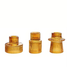 Load image into Gallery viewer, Glass Taper Candle Holder Boho Ribbed Glass Votive for Table Centerpiece and Home Décor