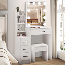Load image into Gallery viewer, Elegant Multi-Drawer Vanity Table with Mirror and Adjustable Lighting