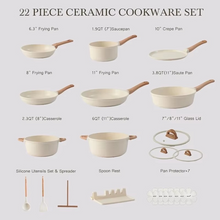 Load image into Gallery viewer, 22-Piece Premium Nonstick Ceramic Cookware Set with Lids in Granite Cream White