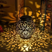 Load image into Gallery viewer, Outdoor Solar LED Lantern Light with Hollow Wrought Iron Design for Garden and Yard Decoration