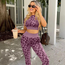 Load image into Gallery viewer, Leopard Print Two Piece Yoga Set with Sports Bra and Leggings