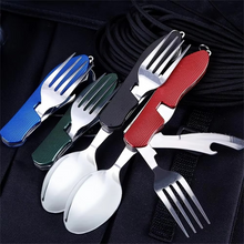 Load image into Gallery viewer, 4-in-1 Compact Travel Utensil Set – Knife, Fork, Spoon, and Bottle Opener Combo for Outdoor Adventures