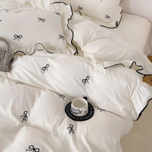 Load image into Gallery viewer, Elegant 3 Piece Bow Embroidery Ruffled Bedding Set for Bedroom or Guest Room