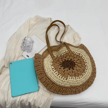 Load image into Gallery viewer, Large Capacity Straw Woven Round Shoulder Tote Bag for Women
