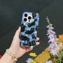 Load image into Gallery viewer, Cute Black Cats Feather Yarn iPhone Case with Stars and Moon Design