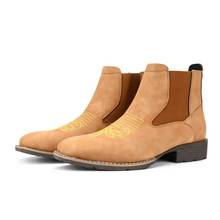 Load image into Gallery viewer, Retro PU Leather Chelsea Boots for Men with Embroidery – Classic Ankle Dress and Casual Street Style