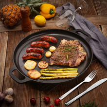 Load image into Gallery viewer, Pre-Seasoned Cast Iron Skillet Round Griddle Pan for Pizza Crepes and BBQ