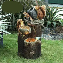 Load image into Gallery viewer, Solar Garden Fountain with Duck and Squirrel Figurine, LED Light, Weather‑Resistant Resin for Patio and Balcony