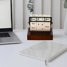 Load image into Gallery viewer, Vintage Wooden Perpetual Flip Calendar – Reusable Rotary Countdown Desk Display