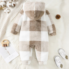 Load image into Gallery viewer, Cozy Plaid Hooded Plush Romper for Baby Boys and Girls
