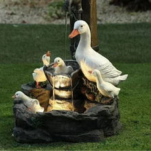 Load image into Gallery viewer, Solar Garden Fountain with Duck and Squirrel Figurine, LED Light, Weather‑Resistant Resin for Patio and Balcony
