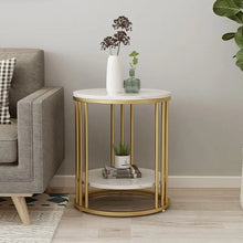 Load image into Gallery viewer, 2-Tier Round White Marble Side Table, Coffee Table and Nightstand with Storage