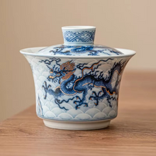 Load image into Gallery viewer, Blue and White Chinese Dragon Ceramic Gaiwan Tea Set