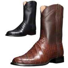 Load image into Gallery viewer, Men's Mid-Calf Western Cowboy Motorcycle Boots – Retro Alligator Pattern PU Leather