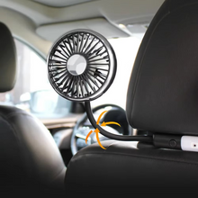 Load image into Gallery viewer, Dual USB Car Fan with LED Lights 3 Speed 360 Degree Adjustable Ventilation for Rear Seat Comfort