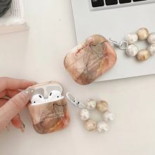 Load image into Gallery viewer, Marble Texture AirPods Case with Metal Keychain and Pearl Accent