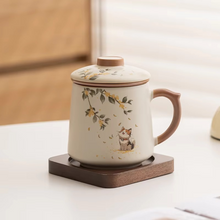 Load image into Gallery viewer, Chinese Style Ceramic Mug with Lid and Built In Tea Filter, 13.5 oz