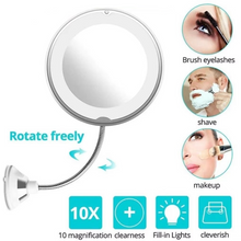 Load image into Gallery viewer, Flexible Gooseneck LED Makeup Mirror with 10X Magnification and 360 Degree Rotating Suction Mount