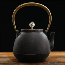 Load image into Gallery viewer, Handmade Cast Iron Enamel Teapot for Fireplace or Stovetop Brewing