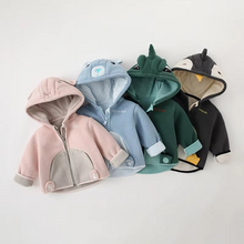 Load image into Gallery viewer, Cozy Winter Fleece Hooded Jacket for Kids with Cartoon Dinosaur Design