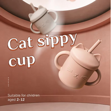 Load image into Gallery viewer, Baby Silicone Feeding Cup with Double Handles and Cat Design