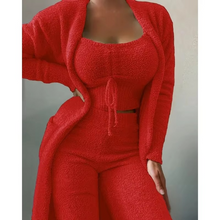 Load image into Gallery viewer, Women's Plush Three-Piece Bow-Tied Sleepwear Set