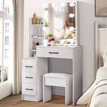 Load image into Gallery viewer, Elegant Multi-Drawer Vanity Table with Mirror and Adjustable Lighting