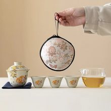Load image into Gallery viewer, Portable Ceramic Travel Tea Set with Golden Carp Design