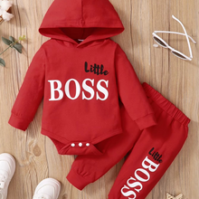 Load image into Gallery viewer, Baby Boy Outfit Set, Long Sleeve Hoodie Romper and Pants, 0–24 Months