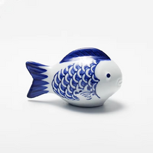 Load image into Gallery viewer, Blue and White Porcelain Floating Koi Fish Desktop Ornament