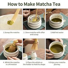 Load image into Gallery viewer, Traditional Japanese Matcha Tea Set with Ceramic Bowl and Bamboo Whisk