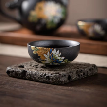Load image into Gallery viewer, Handcrafted Silver Black Relief Ceramic Tea Cup