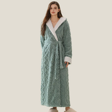Load image into Gallery viewer, Jacquard Hooded Plush Warm Bathrobe, Soft Fleece Robe for Cozy Comfort