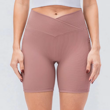 Load image into Gallery viewer, Women's Crossover Workout Shorts Yoga and Fitness Bottoms Casual Comfort Denim Look