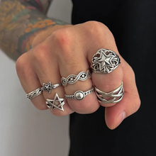 Load image into Gallery viewer, 7 Piece Men’s Punk Star Adjustable Ring Set