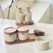 Load image into Gallery viewer, Retro Ceramic Seasoning Jar with Wooden Lid for Salt, Sugar, and Spices