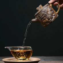 Load image into Gallery viewer, Handmade Yixing Purple Clay Teapot with Auspicious Beast Design 9.5 fl oz