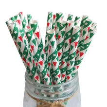 Load image into Gallery viewer, 25 Pack Christmas Kraft Paper Straws Colorful Printed Disposable Party Straws