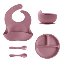 Load image into Gallery viewer, Complete Silicone Baby Dining Set: Plate, Bowl, Bib, Cup, and Utensils