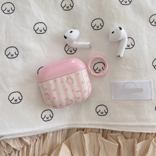 Load image into Gallery viewer, Sweet Pink Stripe Flower Rabbit Earphone Case with Pendant for AirPods
