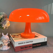 Load image into Gallery viewer, Modern Danish Mushroom Table Lamp – Minimalist Orange Bedside Light