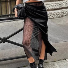 Load image into Gallery viewer, Black Lace and PU Leather Maxi Skirt for Women