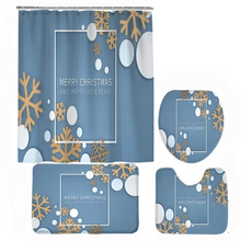 Load image into Gallery viewer, Christmas Bathroom Set with Shower Curtain, Non-Slip Bath Mat, Toilet Lid Cover, and Rug – Santa, Bear, and Snowman Winter Design