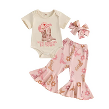Load image into Gallery viewer, Baby Girl's Western-Style Floral 3-Piece Outfit Set