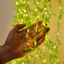 Load image into Gallery viewer, Decorative Willow Curtain String Lights with Imitation Leaves and Wrought Iron Basket