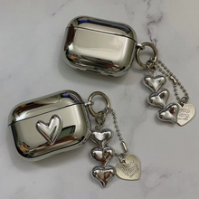 Load image into Gallery viewer, Electroplated Silver Soft TPU AirPods Case with Mirror Finish and Heart Keychain