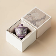 Load image into Gallery viewer, Purple Gilt Silver Butterfly Flower Porcelain Gaiwan Tea Bowl with Lid