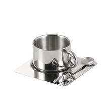 Load image into Gallery viewer, Minimalist Nordic 3 Piece Stainless Steel Mug Set with Saucer and Spoon